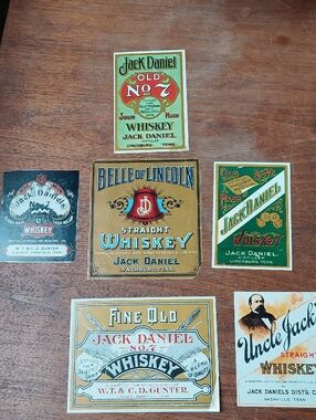 Jack Daniel Vintage Whiskey Label Lot - Yellow, Green, Red, Black